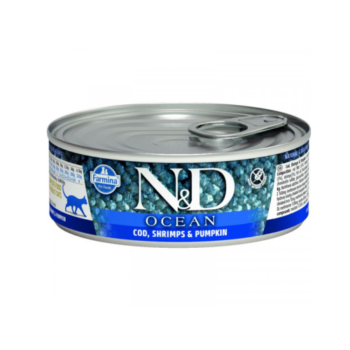 N&D Cat Ocean konzerv tőkehal&garnélarák sütőtökkel 80g